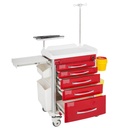 TASK EMERGENCY TROLLEY RED 5 DRAWER LOCKING BAR, DEFIB SHELF, IV POLE & ACCESSORIES 63(W)x48(D)x95(H)CM