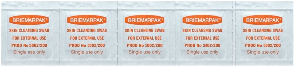 BRIEMARPAK SKIN CLEANSING SWABS 70 %ISOPROPYL ALCOHOL 28 %WATER FOR IRRIGATION 2 %CHLORHEXIDINE-200(5862/200)