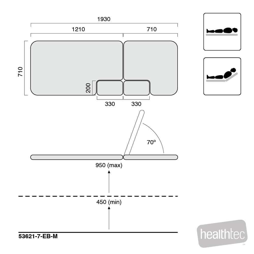 HEALTHTEC LYNX CARDIOLOGY TABLE (M) – BACKREST & BODY SECTION CUTOUTS – ALL ELECTRIC