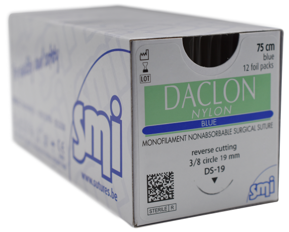 DACLON NYLON SUTURE 4/0 24MM NEEDLE 3/8 REVERSE CUTTING 75CM THREAD BLUE 915 1524 - 12