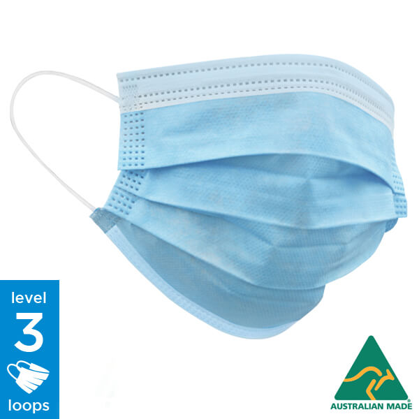 SOFTMED SURGICAL FACE MASK BLUE EARLOOP LEVEL 3 *AUSTRALIAN MADE* - 50 (SM-M101/50)