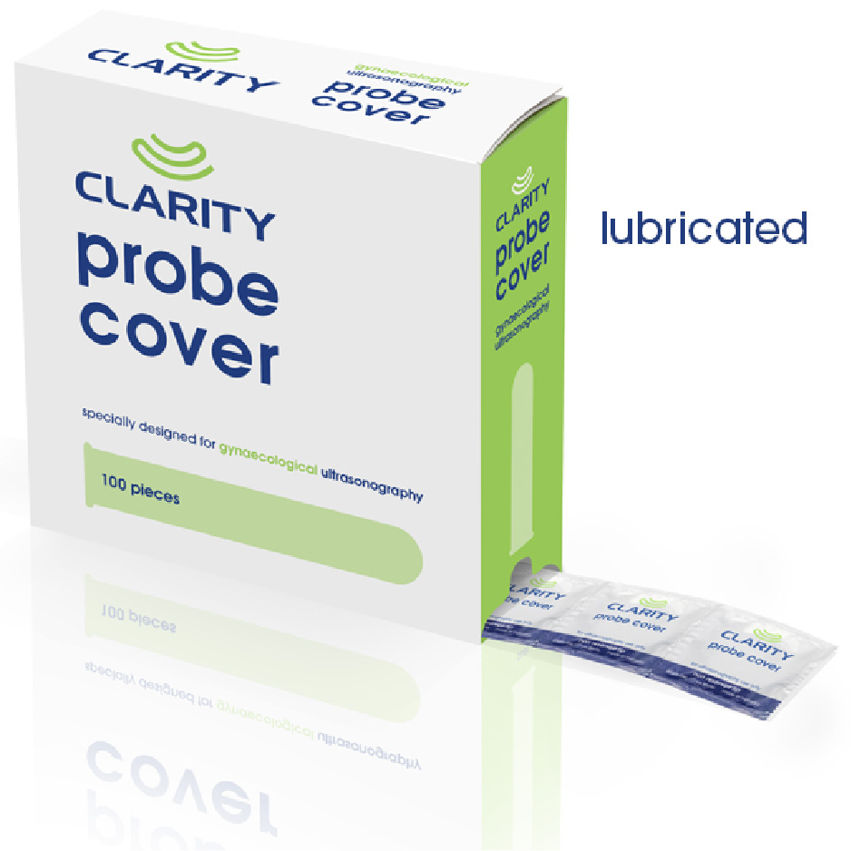 CLARITY LUBRICATED PROBE COVERS FOR TRANSVAGINAL ULTRASOUND, LATEX, LENGTH 200MM, WIDTH 53MM BOX- 100