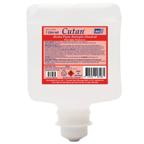 DEB CUTAN HAND SANITISER FOAM CARTRIDGE 1 LITRE CAP1L