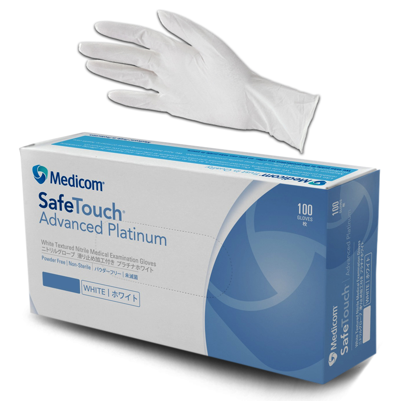 MEDICOM PLATINUM WHITE NITRILE POWDER FREE GLOVES LARGE - Box of 100 (SFTJY1174D)