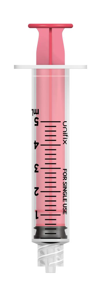 UNIFIX SYRINGE 5ML LUER LOCK WITH RED PLUNGER - 100 (UX5LR)