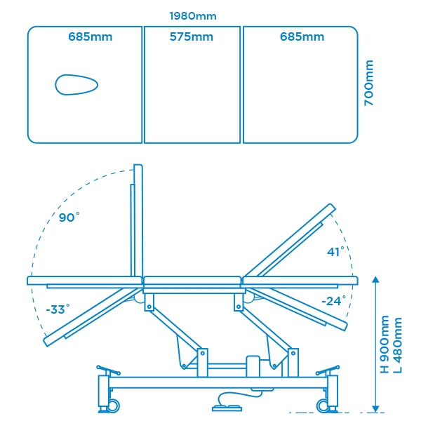 Task Medical Premium Hi-Lo Examination Couch 3 Section 3 Motor Navy Blue (CY - C108E3 BLUE)