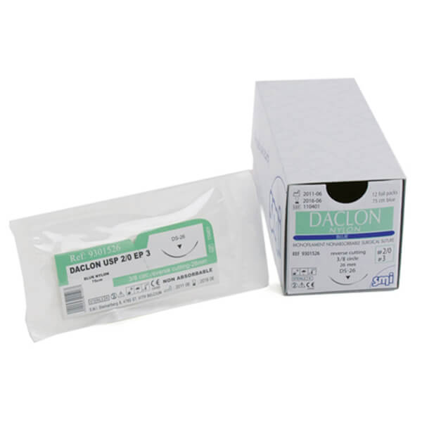 DACLON NYLON SUTURE 5/0 12MM NEEDLE 3/8 REVERSE CUTTING 75CM THREAD BLACK 9101512 - Box of 12