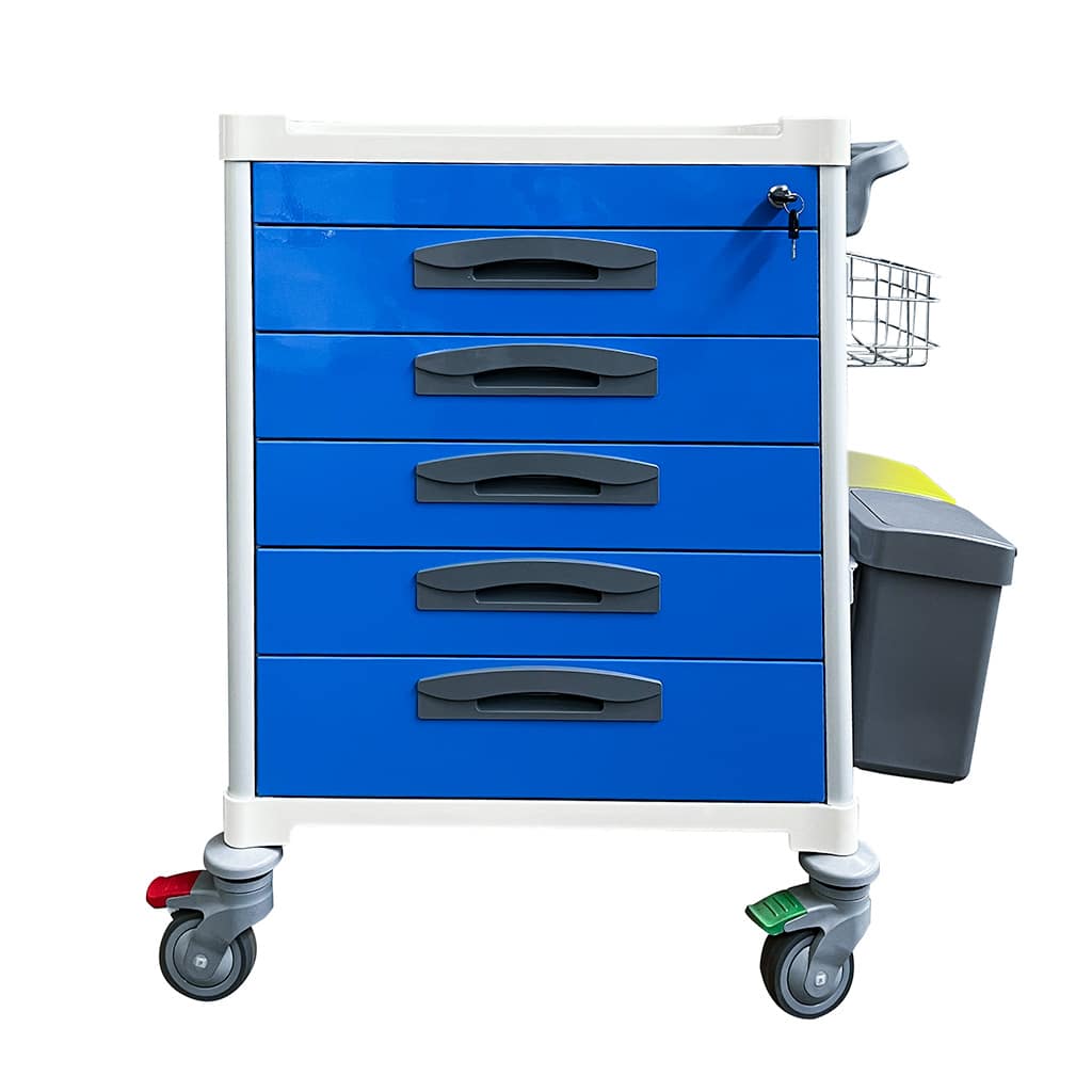 TASK MEDICAL MEDICINE TROLLEY 5 DRAWER - BLUE