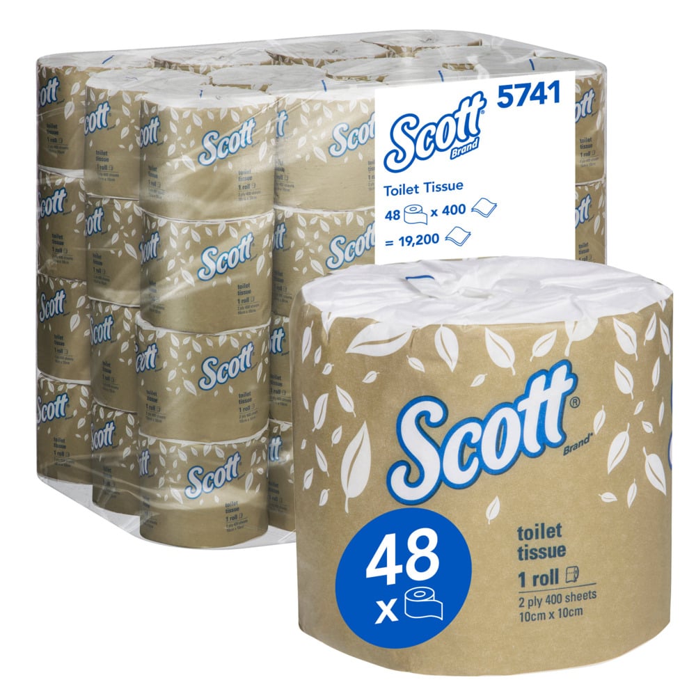 SCOTT 5741 TOILET TISSUE, WHITE 2 PLY, 400 SHEETS/ROLL, 48 ROLLS/CASE