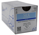 SMI SILK SUTURES 0 30MM NEEDLE 3/8 REVERSE CUTTING 75CM THREAD BLACK SM8351530 - Box of 12